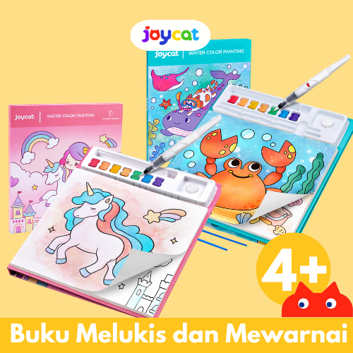JOYCAT Buku Mewarnai Anak + Cat Air – Water Color Painting Book Tema Unicorn & Hewan Laut | Edukasi 