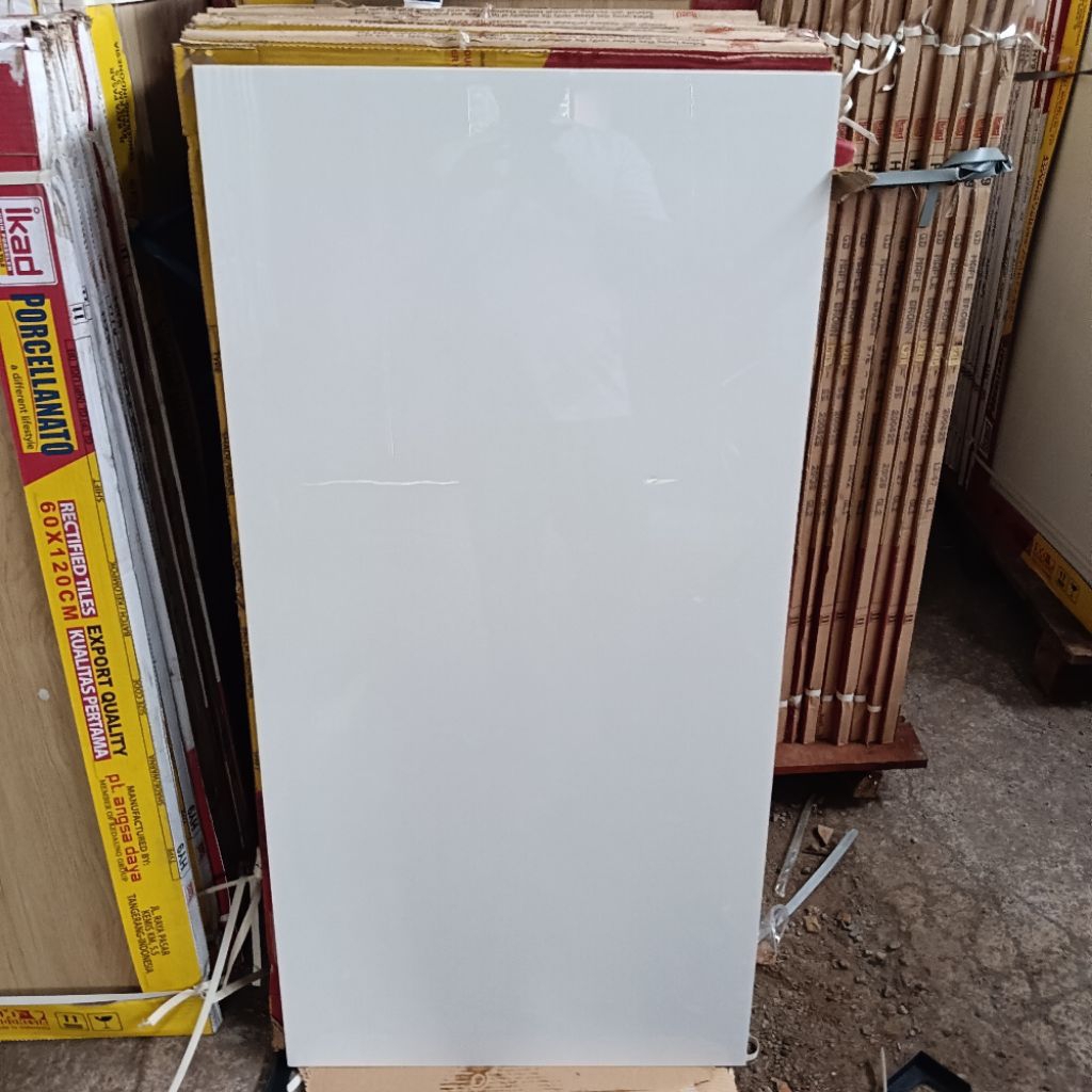 Granit lantai 60x120 putih polos glosy swan white ikad