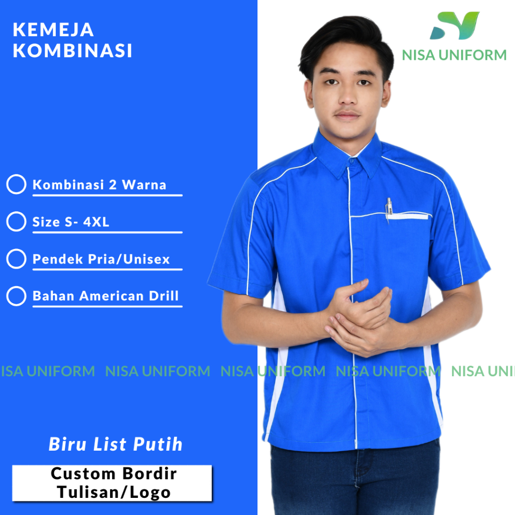 Pakaian Kerja Pria/Baju Kerja Custom Bordir/Baju Kerja Pria Lengan Pendek/Baju Kerja Pria Lapangan