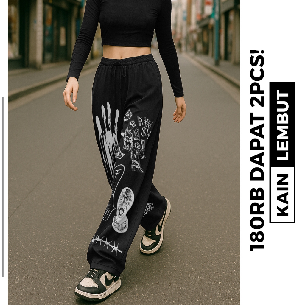 SKENA BAGGY - 1 Paket Isi 2pcs Celana Oversize Baggy Outfit Celana Kulot Panjang Skena
