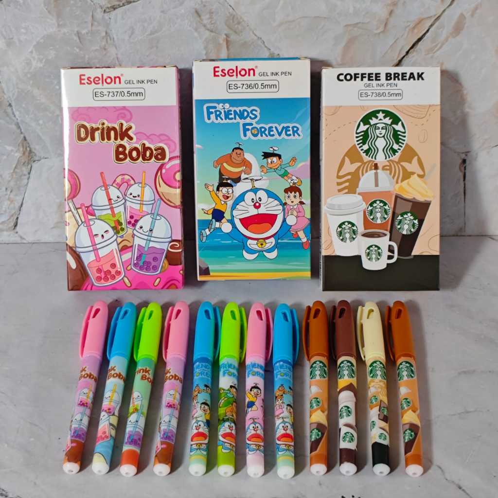 

SELUSIN ( 12 BIJI ) Pulpen Gel Ink Pen Bulat Eselon Karakter Lucu Fancy 0.5mm Gel Pen BT21 Unicorn Hijab Muslim