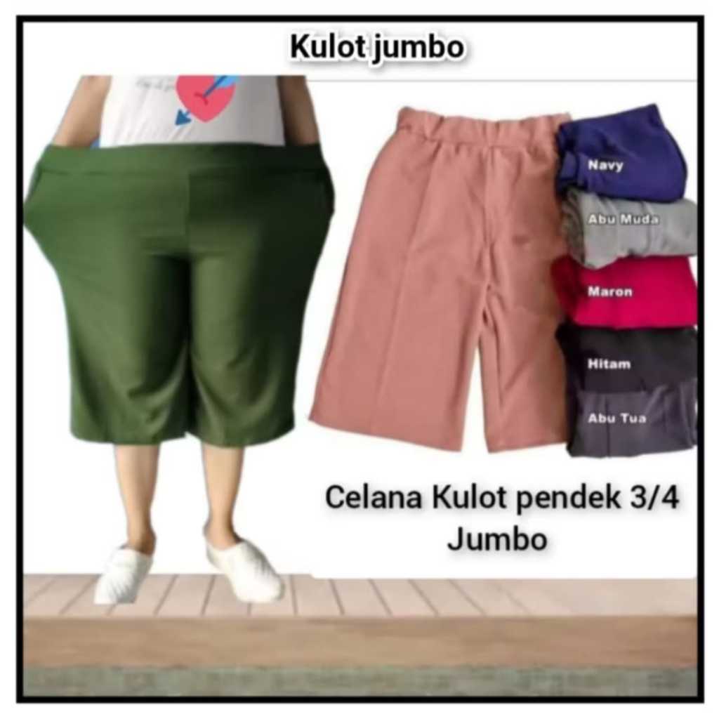 Celana Kulot Pendek Jumbo Crepe [ Kulot Pendek Wanita Dewasa ] Premium