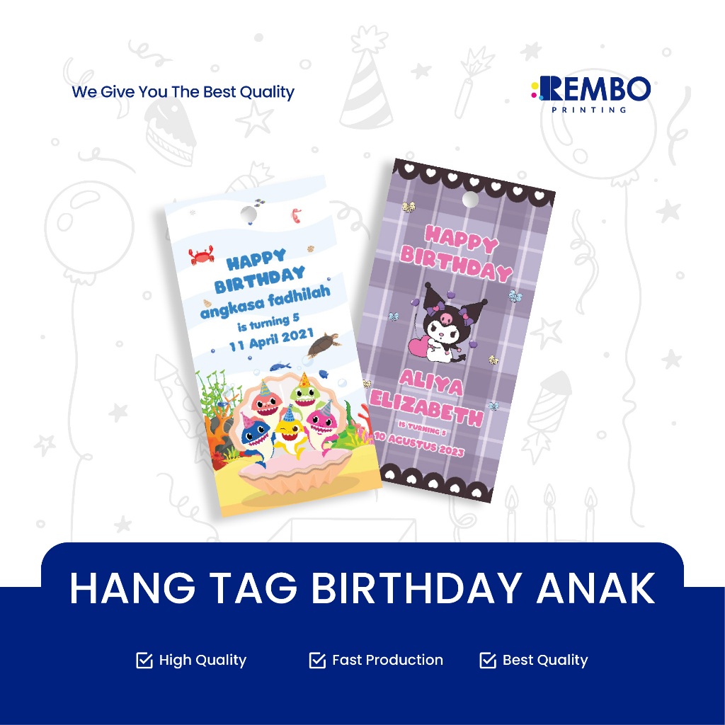 

Hang Tag Birthday Ulang Tahun Anak Anak - Label Souvernir - Bingkisan - Label Baju - Cetak Hangtag Baju - Label Produk - Hang Tag Ulang Tahun Kuromi / Hello Kitty / Roblox / Avengers / Toy Story / Free Fire / Baby Shark / Labubu / custom