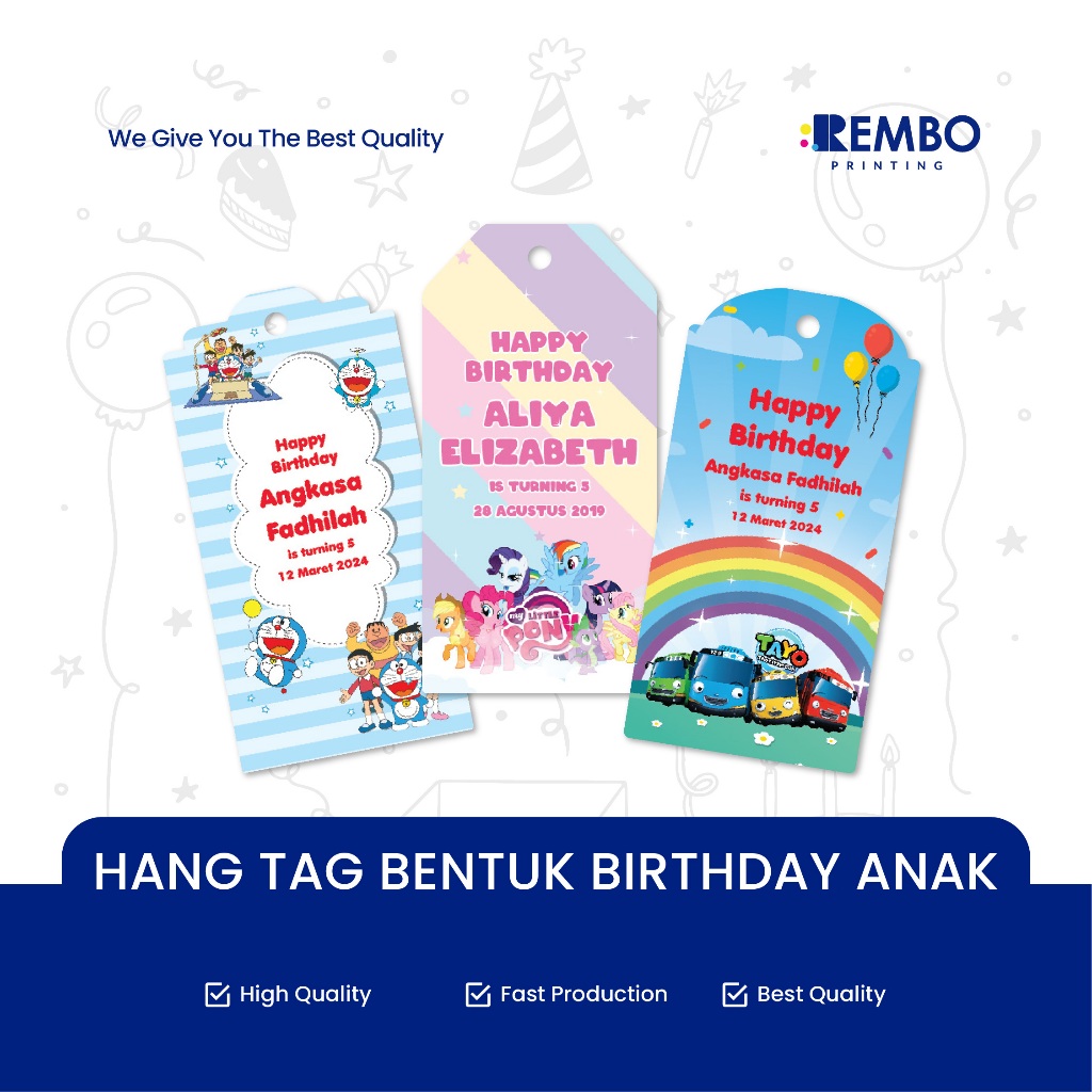

Hang Tag Bentuk Ulang Tahun Anak - Label Baju Bentuk - Cetak Hangtag Baju Bentuk - Label Merek - Ulang Tahun Kuromi / Hello Kitty / Roblox / Avengers / Toy Story / Free Fire / Baby Shark / Labubu Hang Tag custom