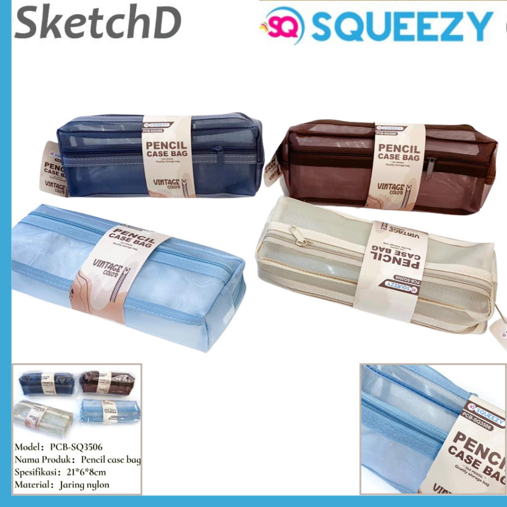 

Kotak tempat pensil 3506 Squeezy Pencil case bag nylon 2 zipper