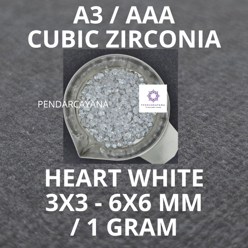 CUBIC ZIRCONIA A3 / AAA 3X3 - 6X6 MM HEART WHITE / 1 GRAM