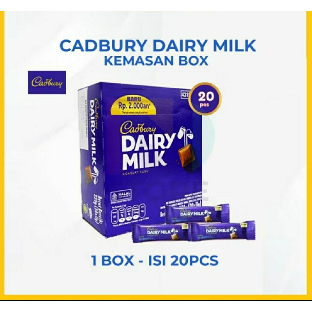 

PROMO COKLAT CADBURY DAIRY MILK ORIGINAL KEMASAN BOX 220GR ISI 20 CADBURRY 2000 CHOCHO CHOCOLATE BAR / MARY QUEEN