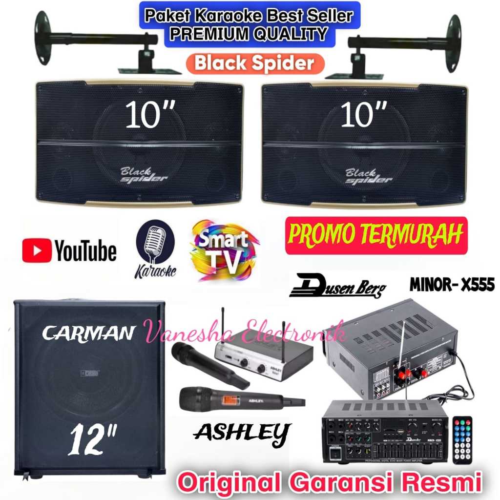 Paket Sound System Speaker Pasif 10 Inch Black Spider BS SPX 450+Subwoofer BMB 12 Inch+Amplifier Dus