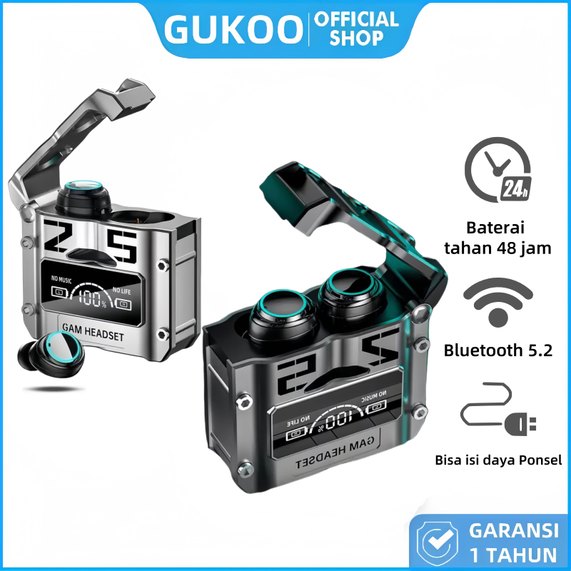 Bellashoopingcom - GUKOO Earphone Bluetooth Headset 48 Jam Tahan Baterai Charger Case Powerbank