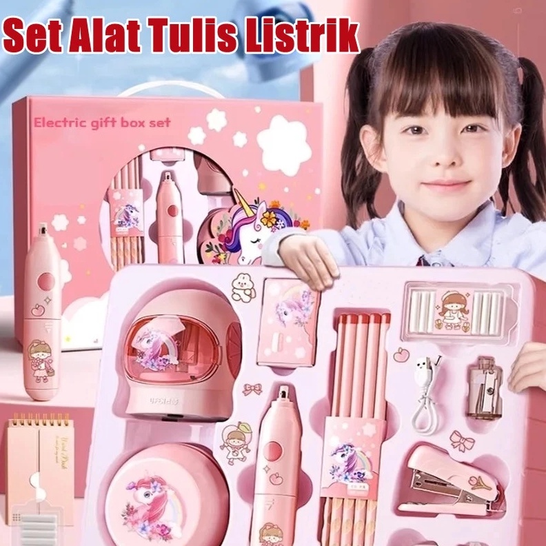 

KODE K64Y 11 in 1 Alat Tulis Elektrik Rautan Penghapus Vacuum Pensil Anak Alat Perkakas Belajar Anak Perempuan Kado Electric Stationery Set