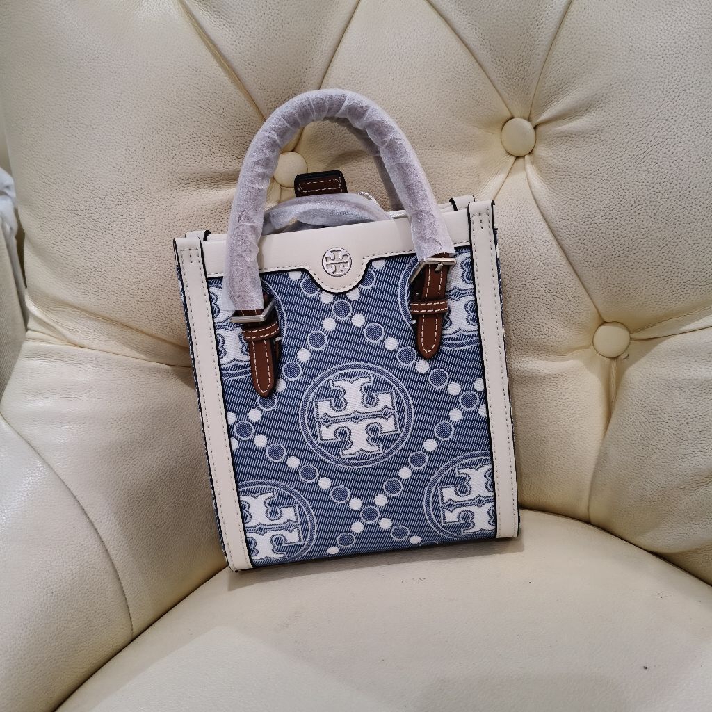 tory burch mini tote denim monogram tb