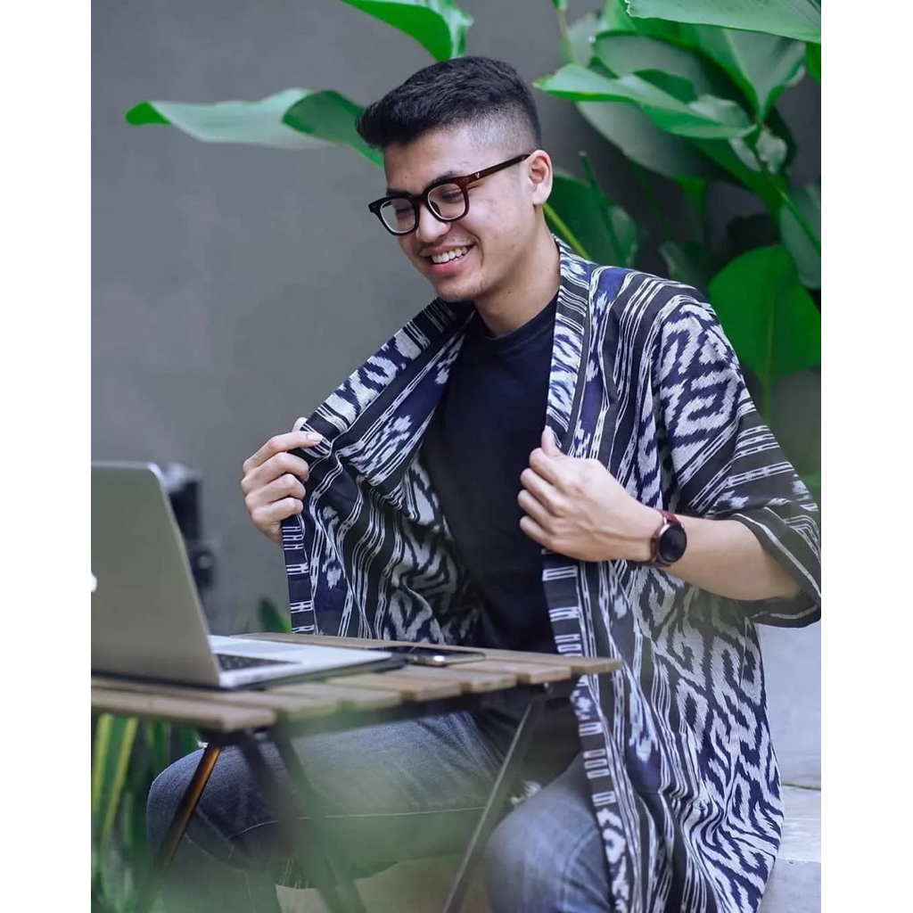 Tenun Kimono Jepang Outer Tenun Kemeja batik pria Baju tenun viral outer blanket Outer kekinian Baju