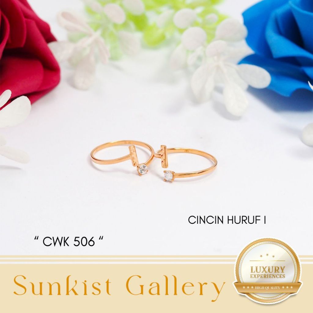 CINCIN HURUF ADJUSTABLE EMAS ASLI EMAS MUDA KADAR 8K/375 CINCIN HURUF I - Q KODE CWK 506 - CWK 514