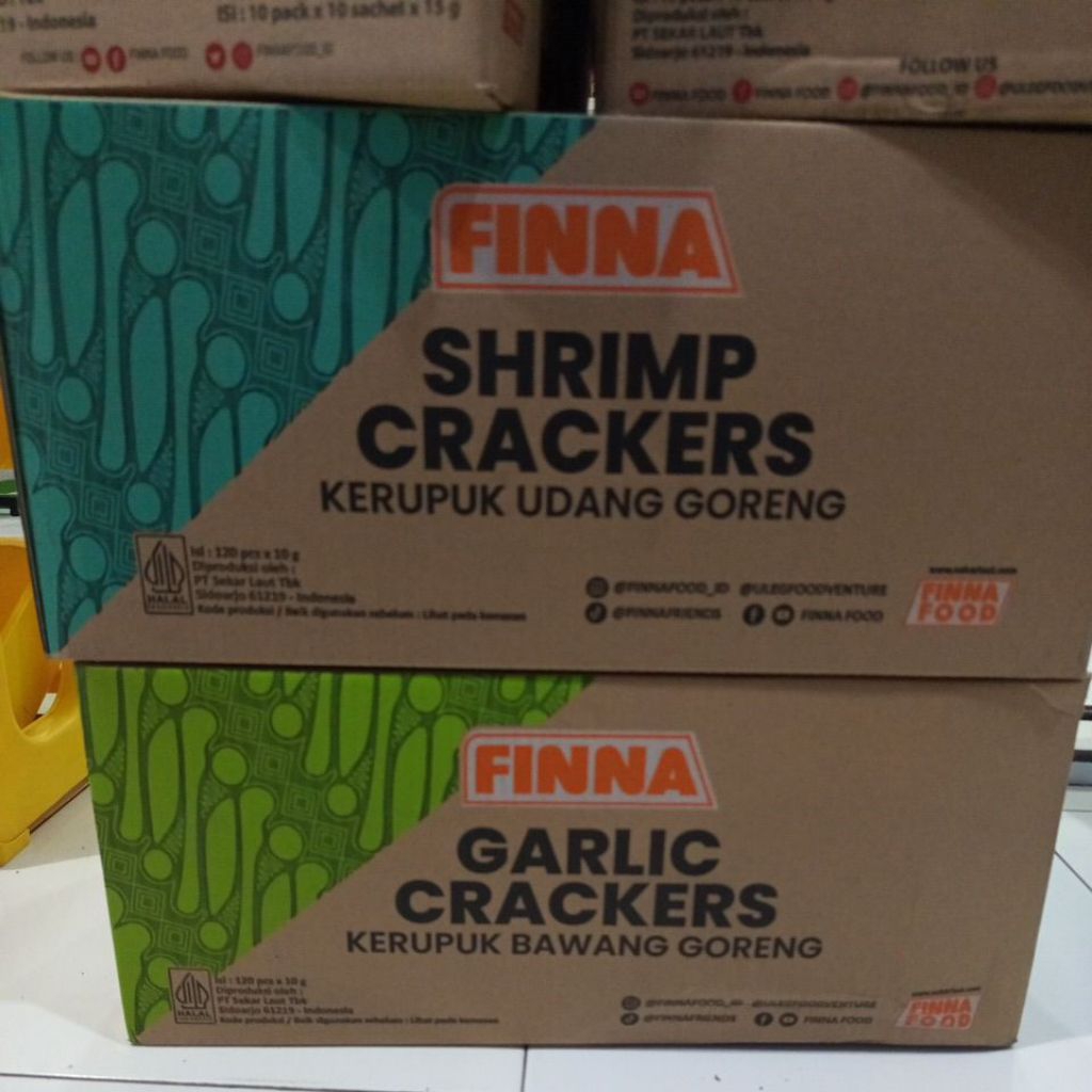 

FINNA KERUPUK UDANG DAN BAWANG 30PCS/40PCS/60PCS/1KARTON