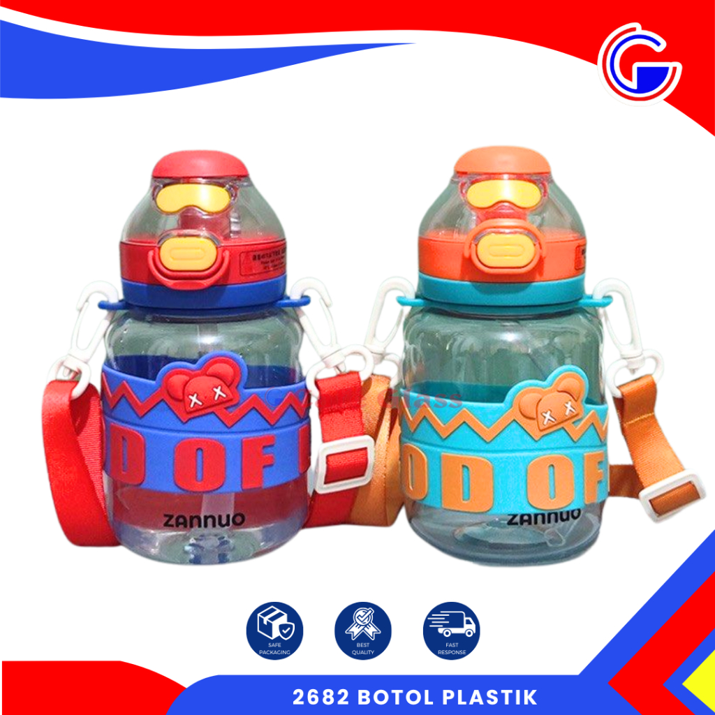 BOTOL MINUM ANAK SEDOTAN | BOTOL BPA FREE ANAK SEKOLAH | BOTOL LUCU KARAKTER ZANNUO TALI SELEMPANG