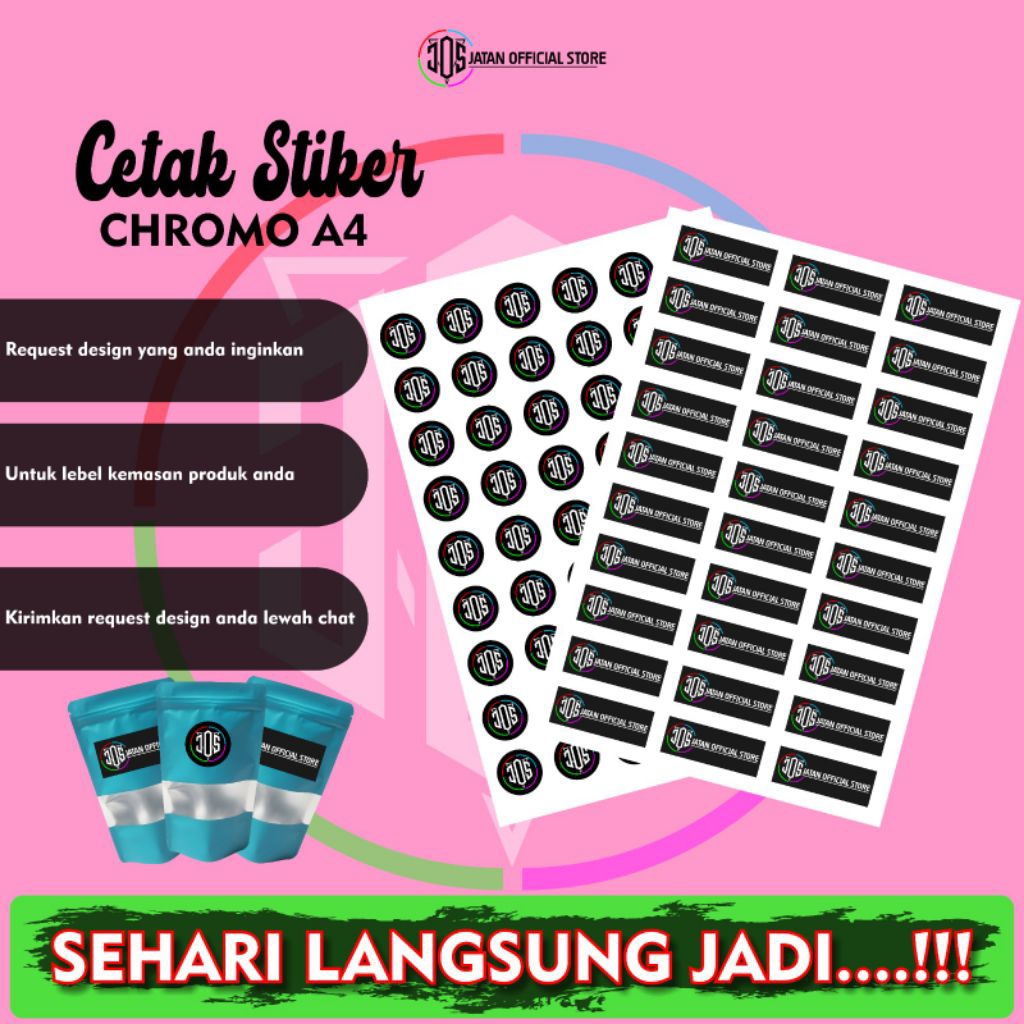 

Stiker Cromo A4 dan A3+ untuk Kemasan produk (Custom Design)