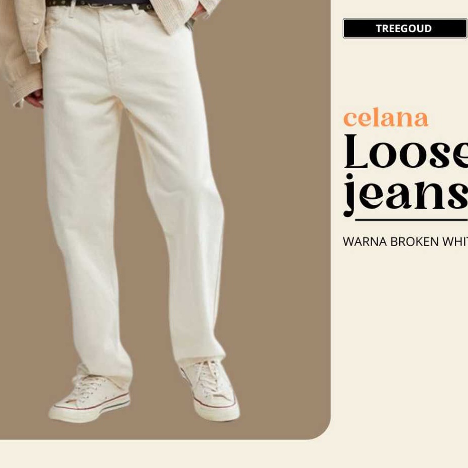 TreegoudCelana Baggy Jeans Hitam Pria Loose Jeans Broken White Celana Jeans Panjang Celana Gombrong 