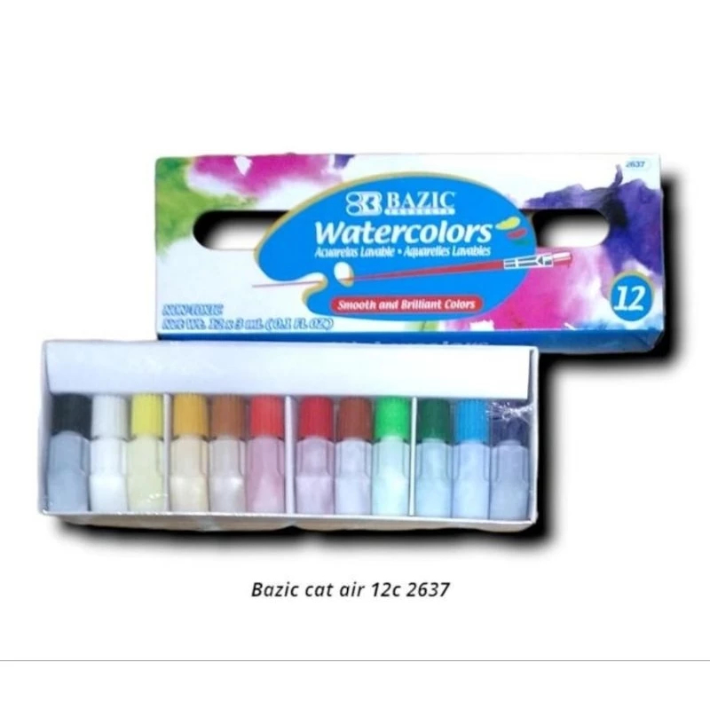 

Bazic - Water Color 2637 3ml 6ml 12 Colors / Cat Air Lukis Bazic 2637 Ukuran 3 ml 6 ml Isi 12 Warna