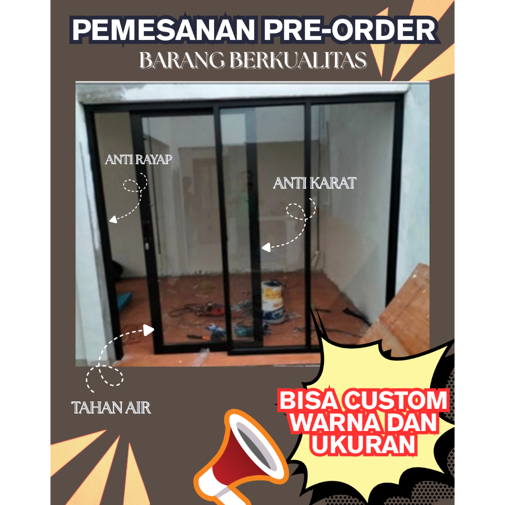pintu sliding double alumunium kaca