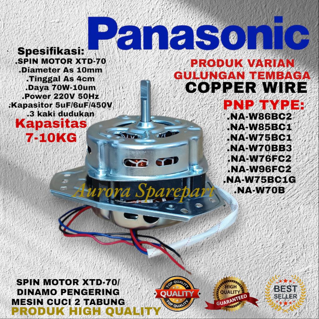 Dinamo Spin pengering Varian tembaga 70W Mesin cuci Panasonic 2 Tabung  kapasitas 7-10KG