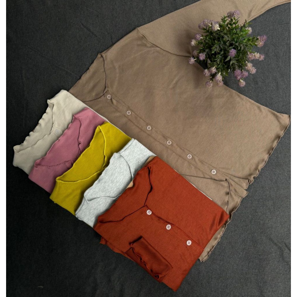 Cardigan jumbo Oversize atasan wanita bahan knit rib tebal panjang auter