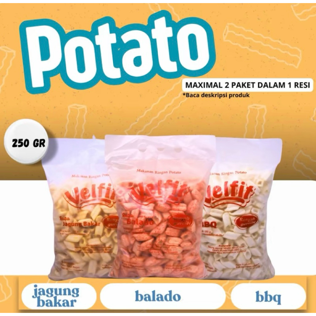 

PAKET HEMAT SNACK POTATO VELFIT isi 3 ball 750gr || CAMILAN RINGAN