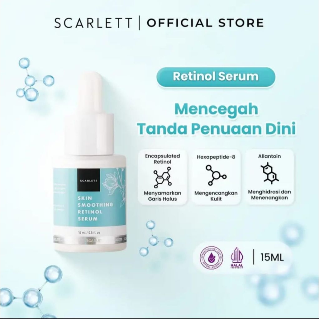 TERMURAH Scarlett Whitening Skin Smoothing Retinol Serum Size 15ml ORIGINAL FREE GIFT