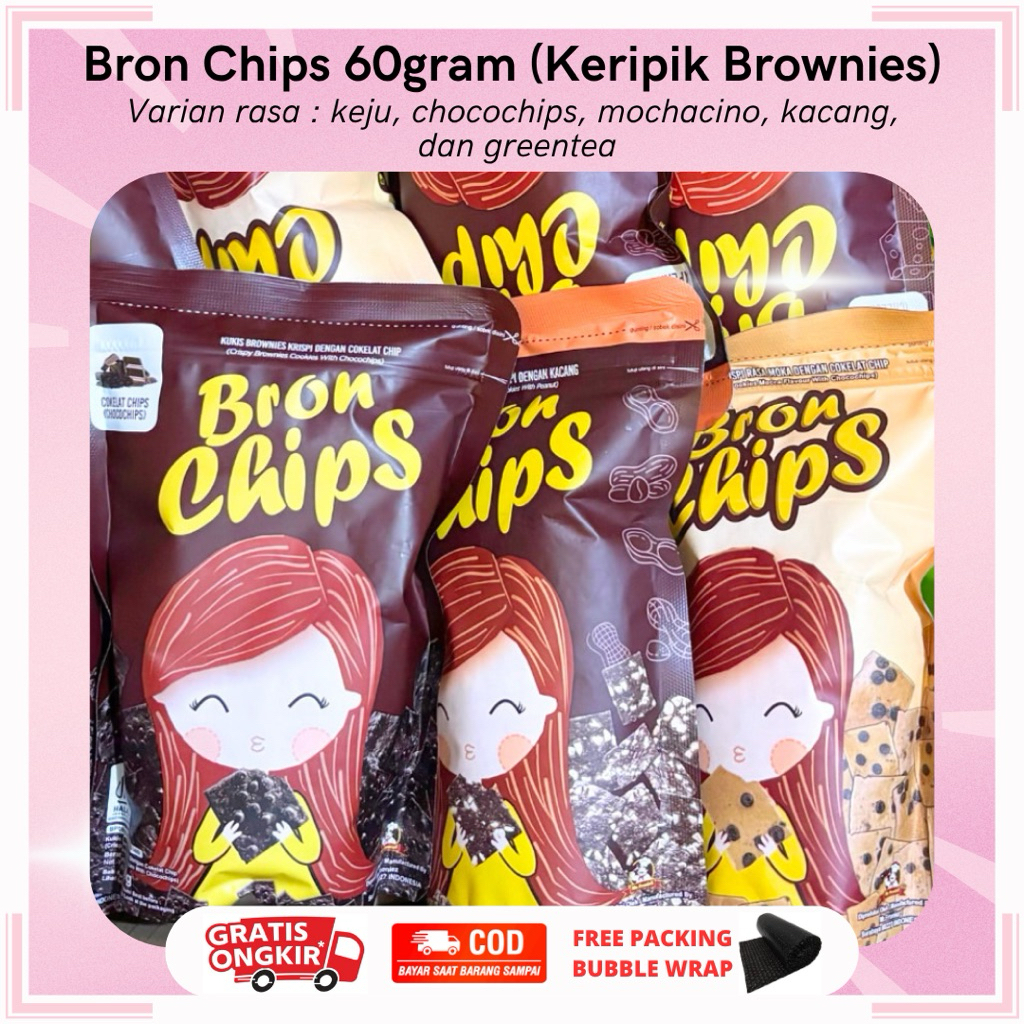 

BRON CHIPS KERIPIK BROWNIES 60GRAM | BRON CHIPS CHOCOCHIPS | BRON CHIPS KACANG | BRON CHIPS KEJU | BRON CHIPS GREENTEA ALMOND | BRON CHIPS MOCACHINO