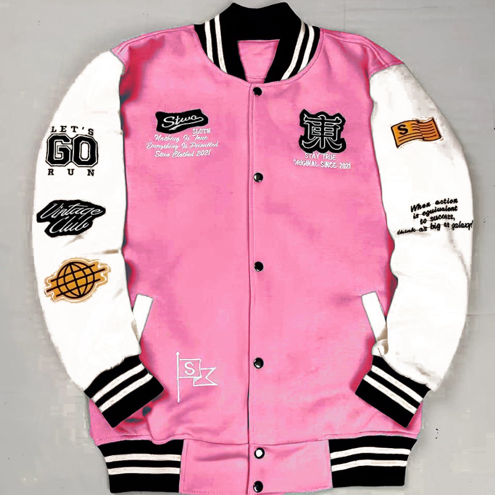 KODE P84Y Jaket VARSITY PINK New Arrival  Jacket BASEBALL DUSTY PINK Original Pria Wanita Flecce Teb