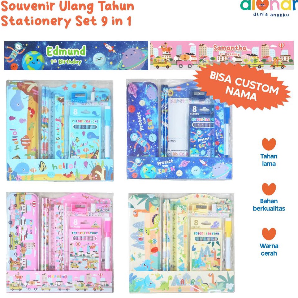 

KODE D48E ALUNAN Custom Set Alat Tulis 9 in 1 Hampers Ulang Tahun Anak Stationery Set Souvenir Ulang Tahun