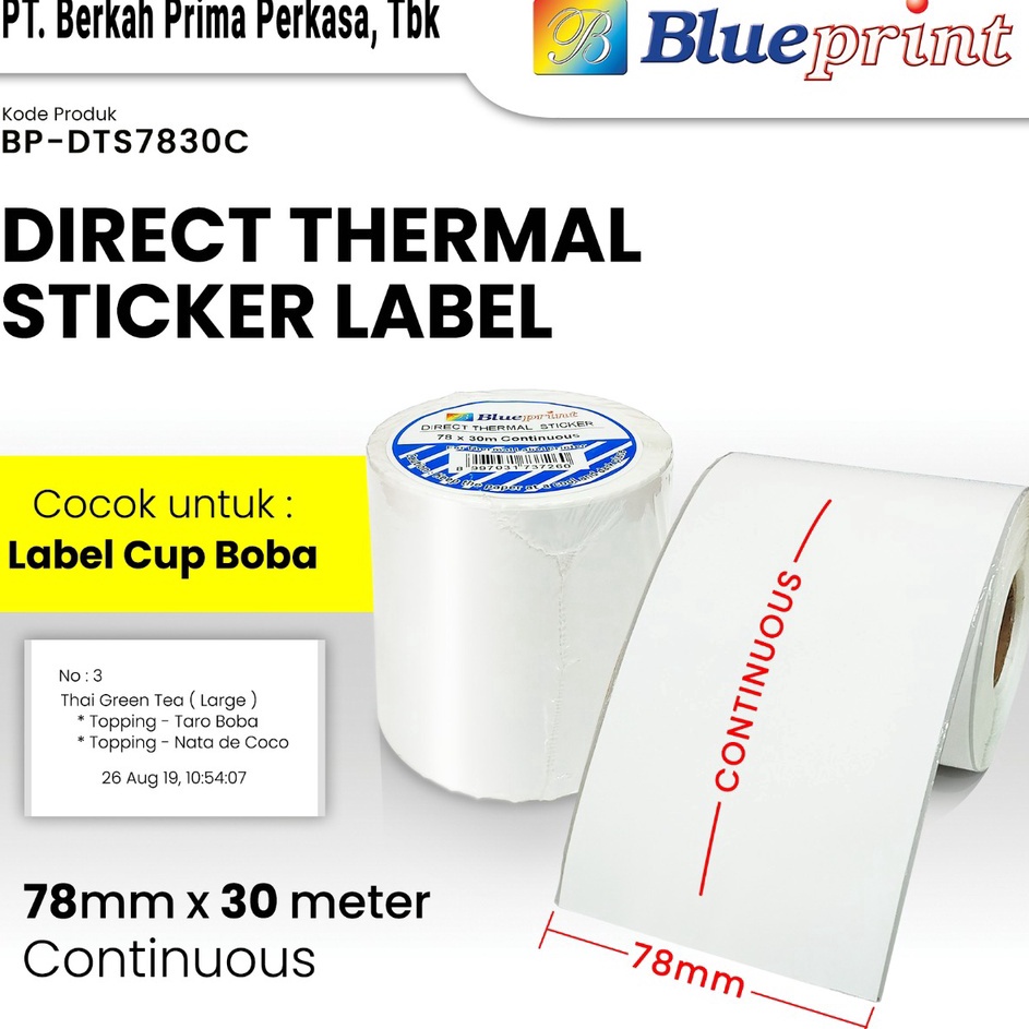 

Direct Thermal Sticker Label Continuous 78 x 3 M BLUEPRINT 78x3 Meter 1 Roll