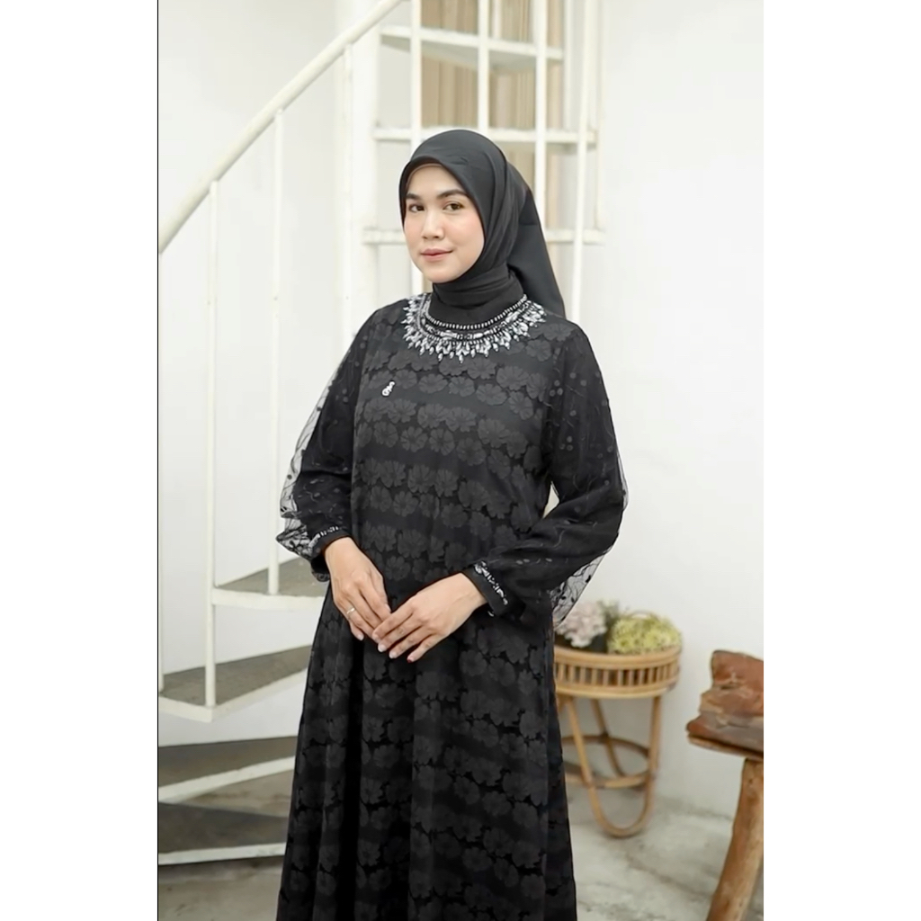 Sallaco - Dress Sallaco / Gamis Brukat Sallaco Premium / Sallaco Hitam Premium / Gamis Hitam Mewah