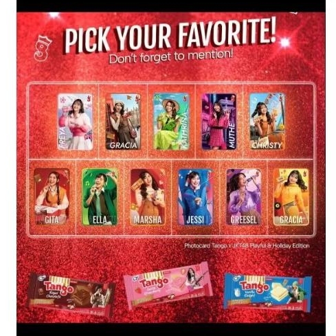 

Tango X JKT48 Wafer 2000 EXCLUSIVE PHOTOCARD Isi 10pcs+Free 4pcs