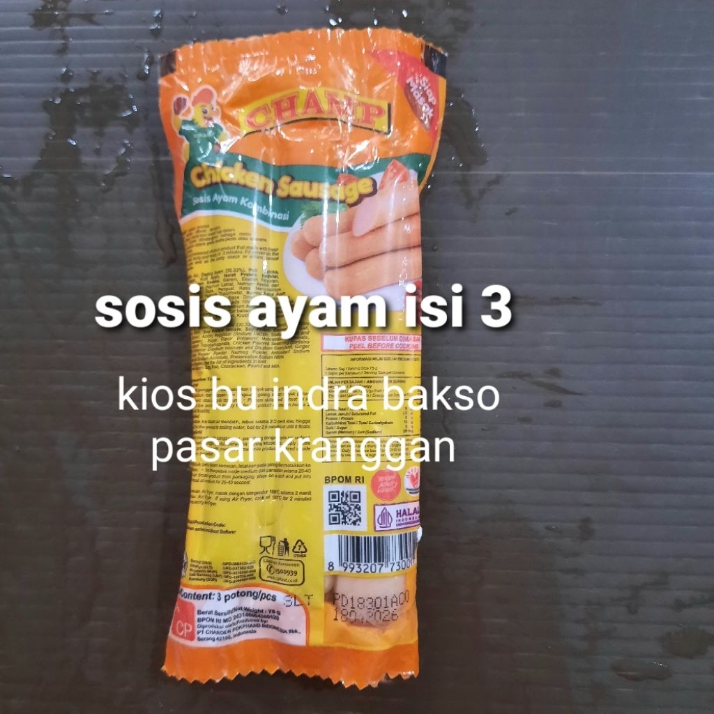 

sosis ayam kombinasi champ 15 gr isi 3 chicken sausage