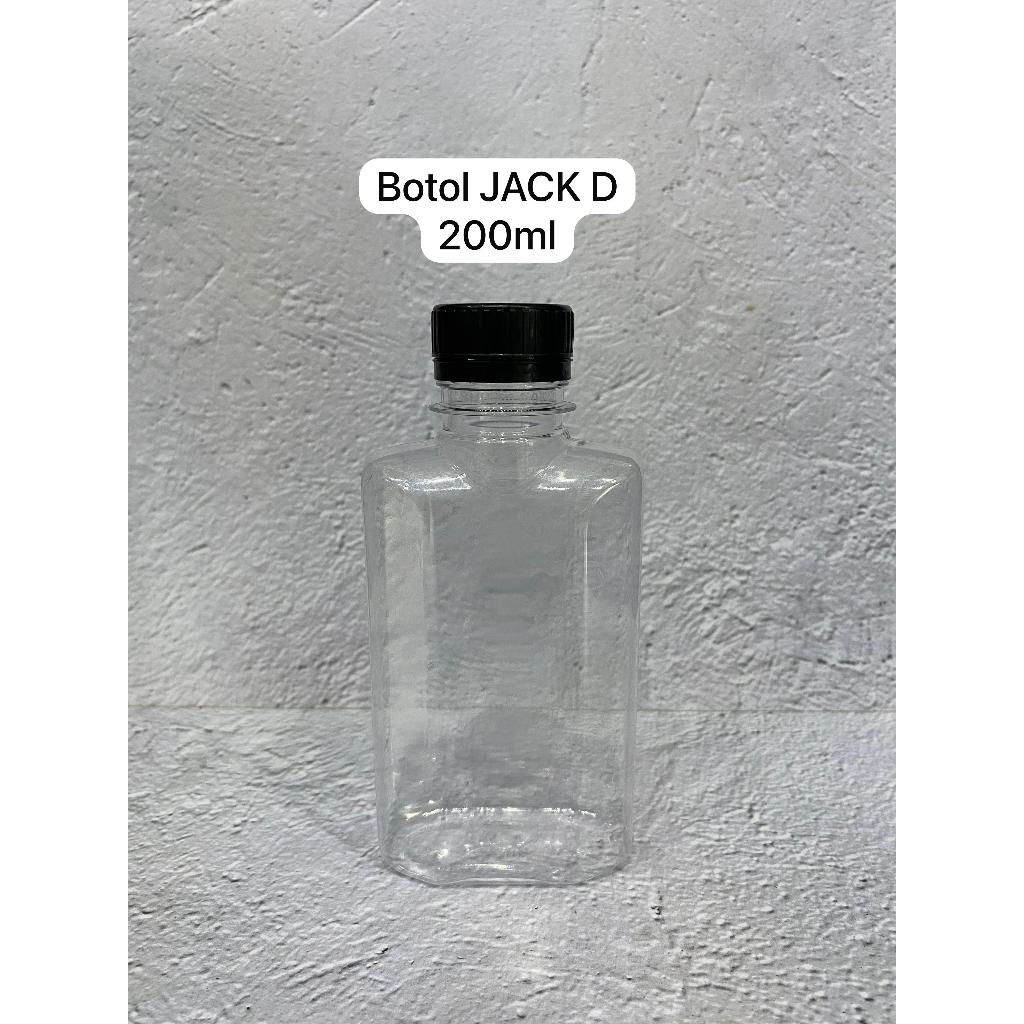 Botol PLASTIK GEPENG / Botol Plastik JACK D 200ml LN / Botol murah tutup hitam dan putih