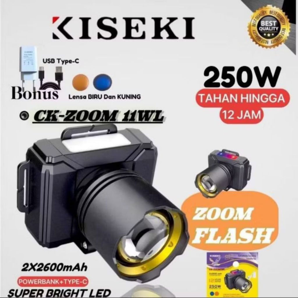 Senter kepala kiseki  super zoom kiseki Zoom 11WL LED 250watt super terang