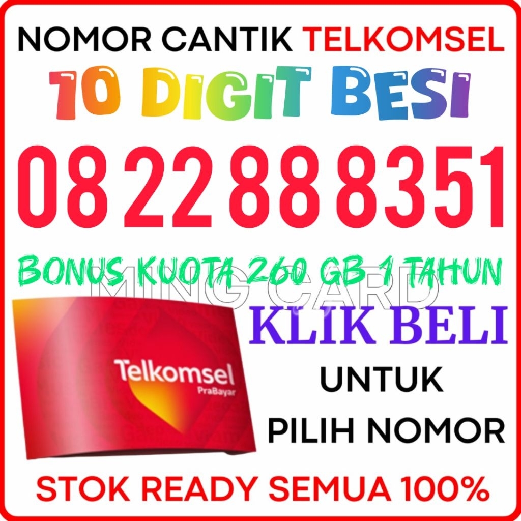 TIPE 10 DIGIT 8351 ( BESI ) - Nomor Cantik Telkomsel 4G/5G Kartu Perdana Simpati Cantik Prabayar Sup
