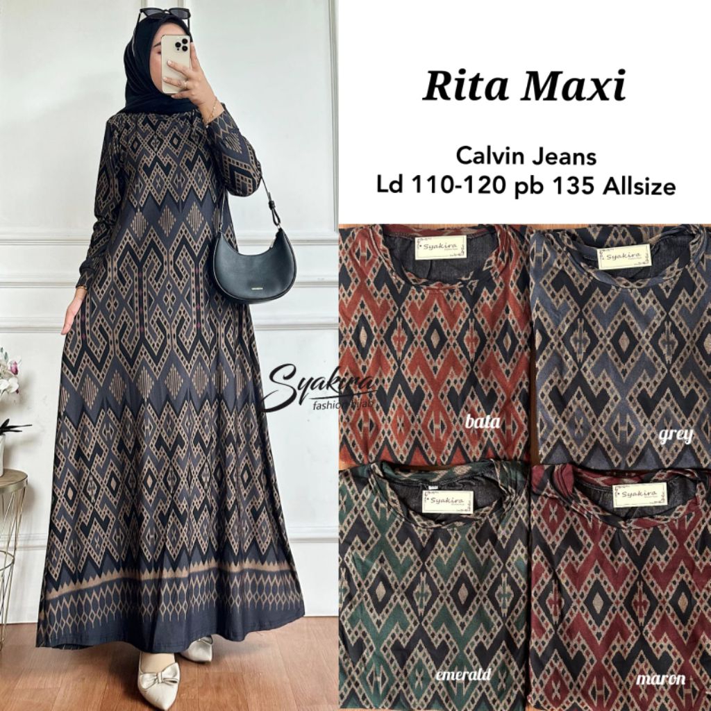 GAMIS PALAZO RITA MAXY ORI BY MARSELLA // BAJU GAMIS LEBARAN IBU IBU BAHAN CALVIN JEANS MOTIF ETNIK 