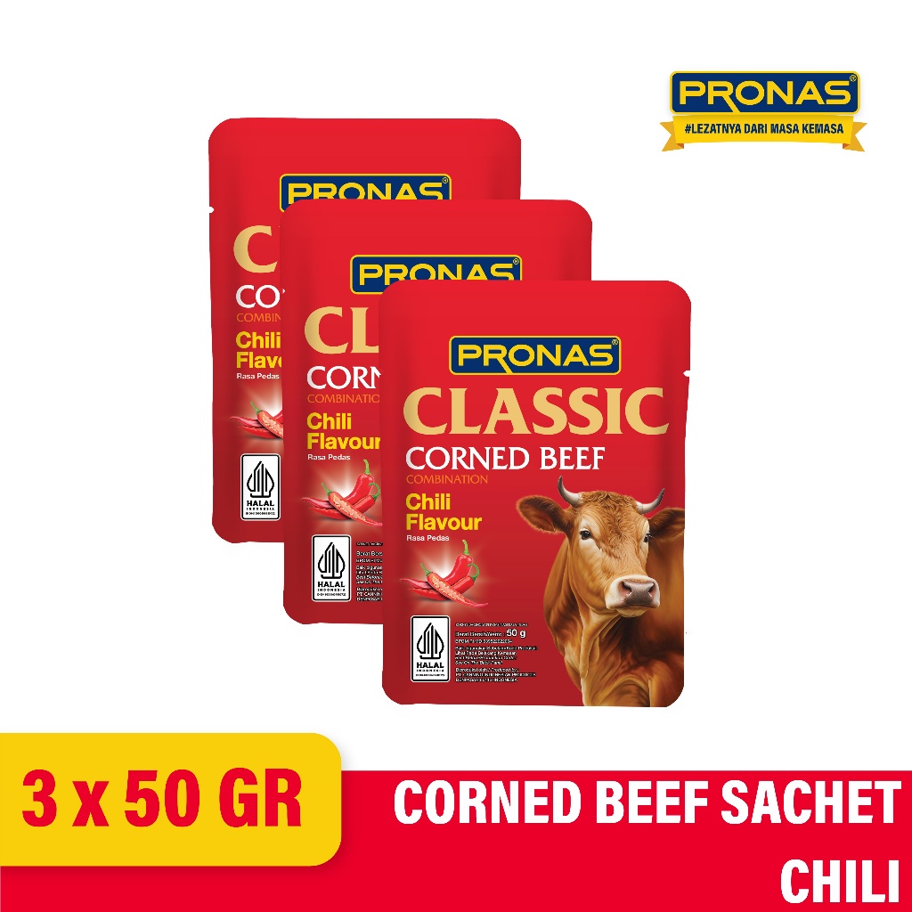 

Pronas Kornet Sapi Sachet rasa Pedas 50 g bundling (3 pcs)