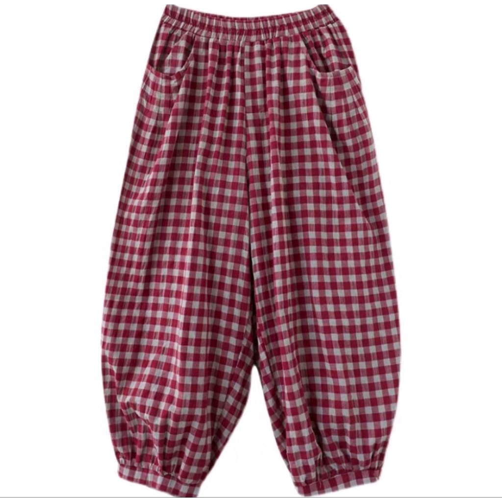 Celana perempuan terbaru/Celana panjang wanita korea/Celana motip kotak kotak