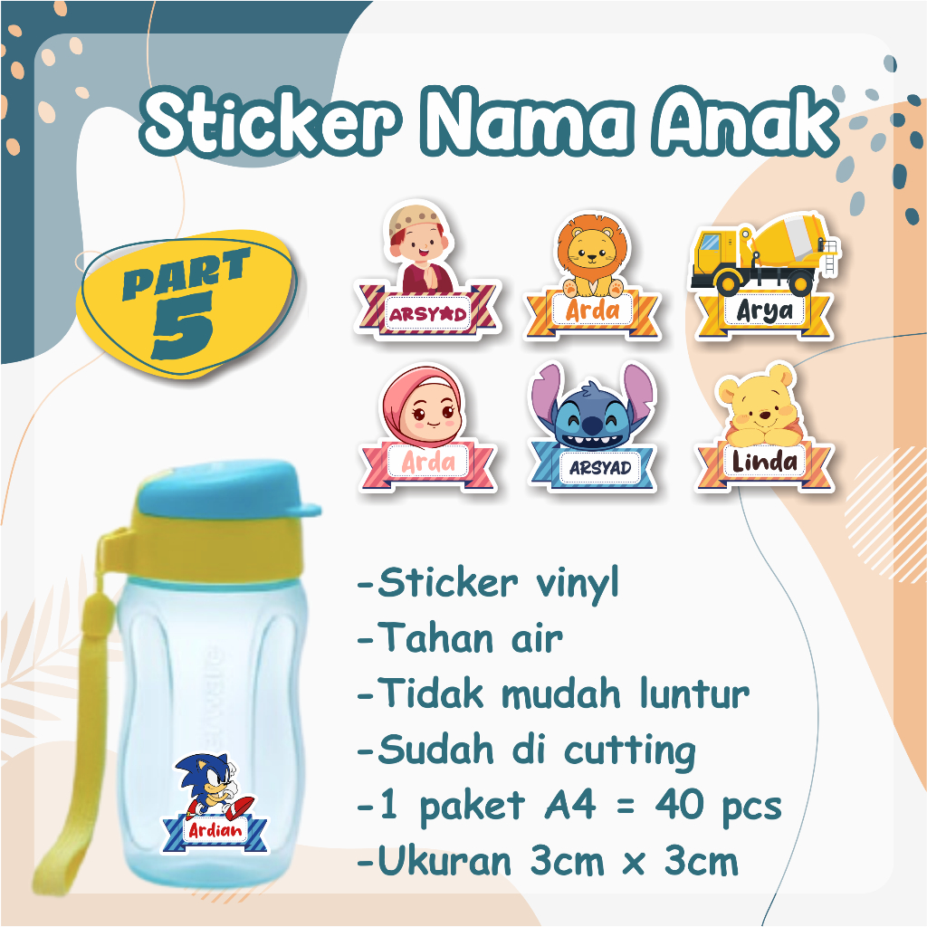 

PART 5 Sticker Nama Anak WATERPROOF / Sticker Nama Costum / Sticker Label Nama