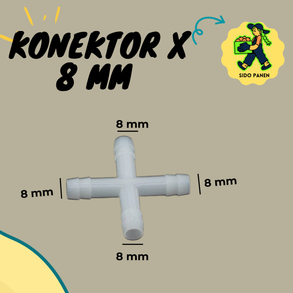 Konektor nipple selang t tee 4 cabang untuk selang ukuran 8 mm atau selang 5/16 harga per pcs