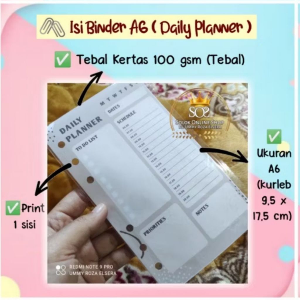 

Daily Planner Kertas Binder A6