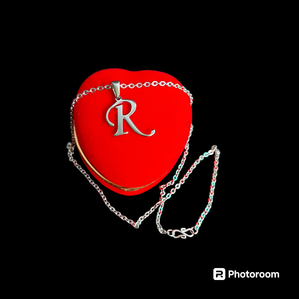 KALUNG BAJA/MONEL DAN LIONTIN HURUF TITANIUM INISIAL R TERBARU