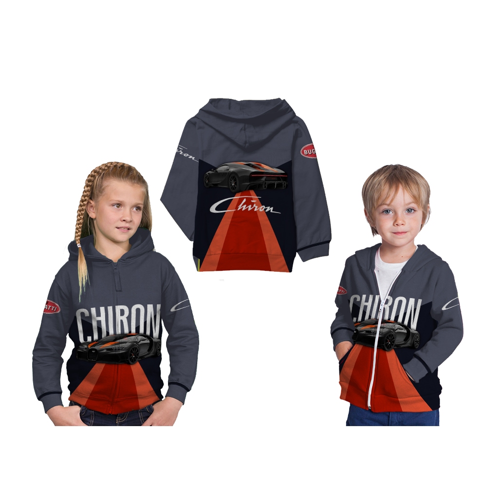 Jaket Hoodie Zipper Anak Bugatti Chiron Mobil Sport Balap 2025 Edisi Custom Full Print