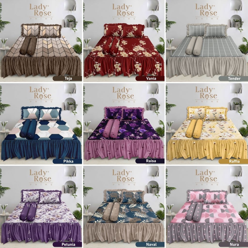 Bed Cover Set Sprei Rumbai 180x200 Lady Rose / Satu Set Bedcover Seprai Renda Ladyrose 180x200 / Bed