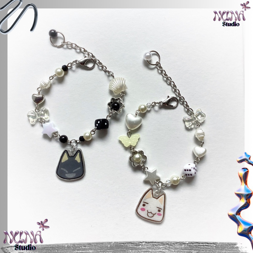 BRACELET CAT TORO INOUE KURO GELANG KAWAII AESTHETIC PAPER SHRINK CHARM BY NUNA STUDIO