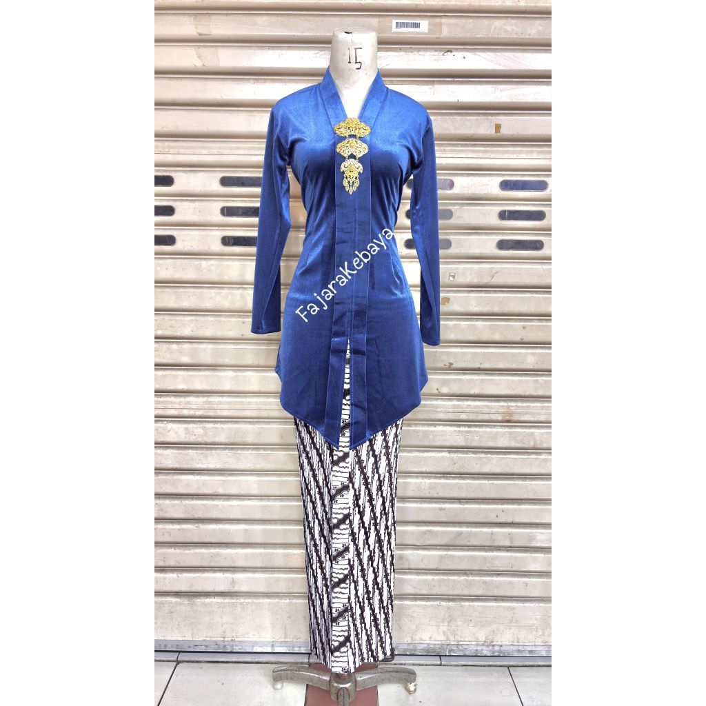 Kebaya Tunik Bludru Kartini Biru Elektrik - 1 SET TUNIK KEBAYA BLUDRU KARTINI BIRU ELEKTRIK