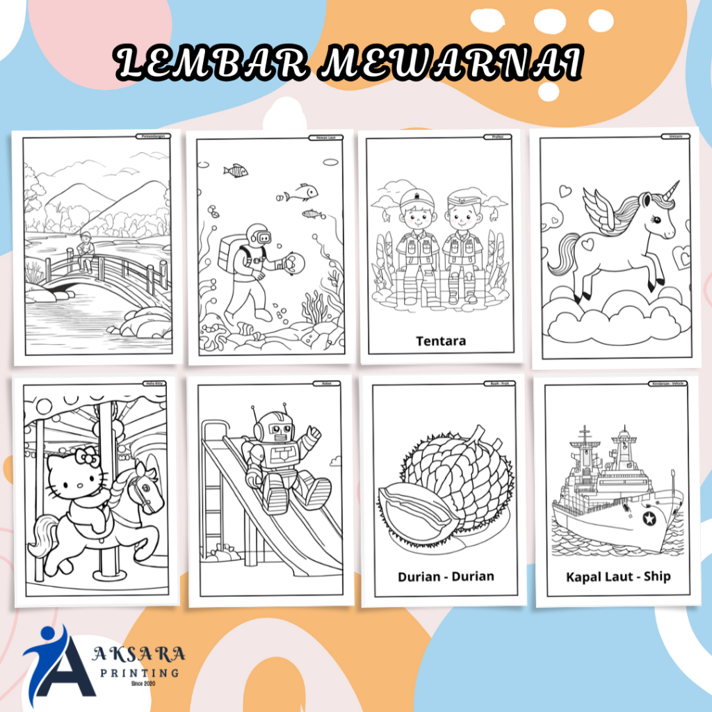 

MEWARNAI 20 LEMBAR UKURAN A5 KERTAS HVS 80 GSM