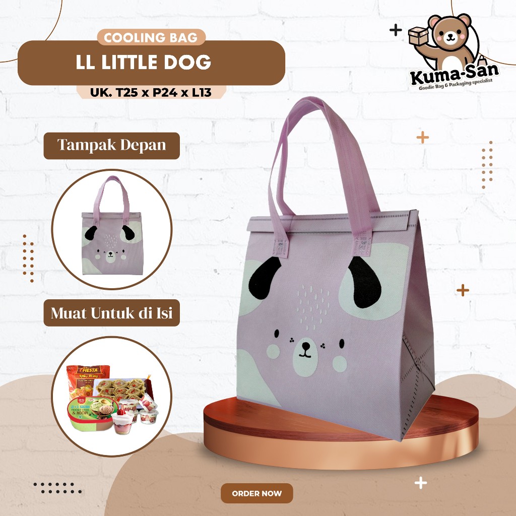 

Cooling Bag Bahan Spunbond Tas Makanan Anti Air Tas Bekal 25x24x13 Sablon Animal Murah